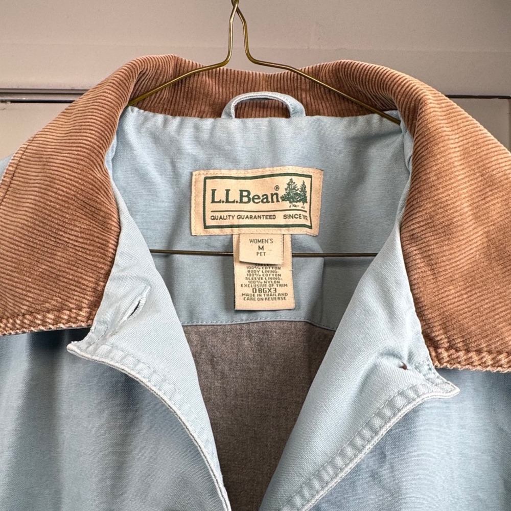 LL Bean Womens MP Original Chore Coat Blue Cotton Canvas Corduroy Barn Jacket - Picture 3 of 5
